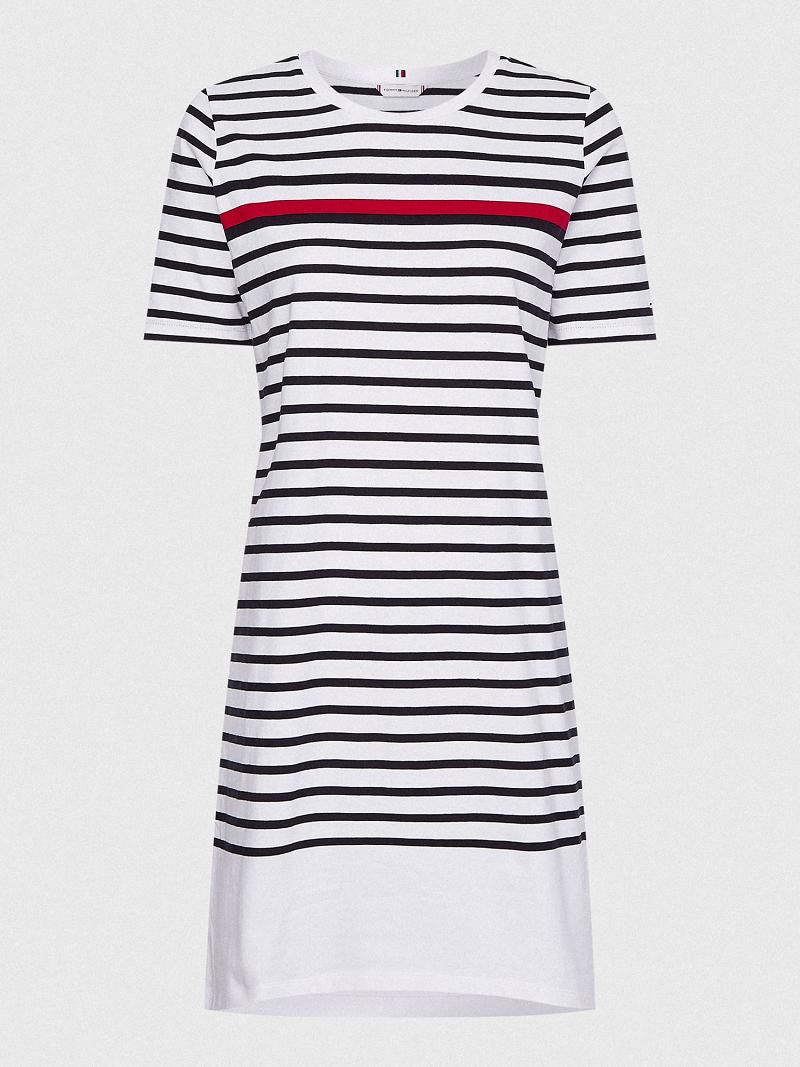 Női Tommy Hilfiger Stripe T-Shirt Dresses Piros Fehér Kék | HU 127HAP